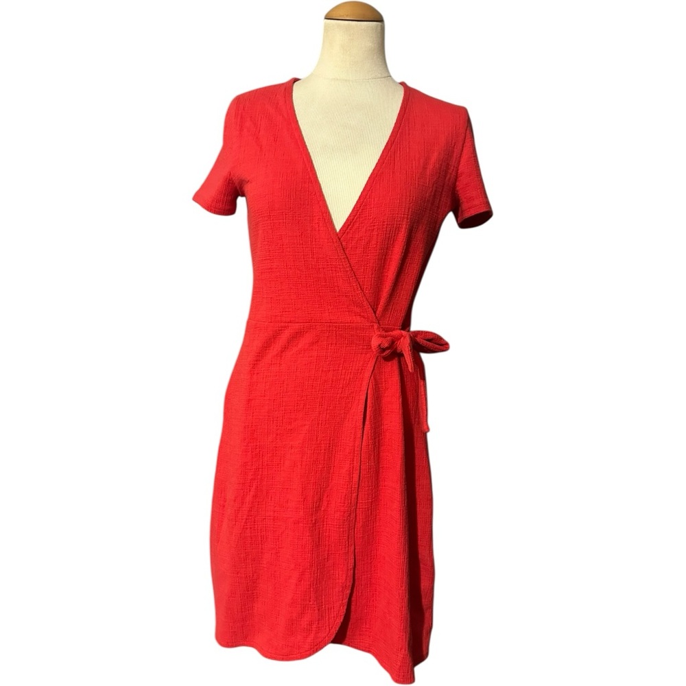 J.Crew Factory Faux Wrap Dress Red XXS - Picture 2 of 6
